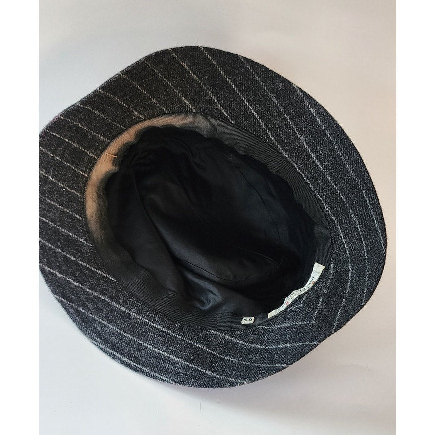 Vintage 90s Bucket Hat Yves Saint Laurent Gray Pinstriped Wool