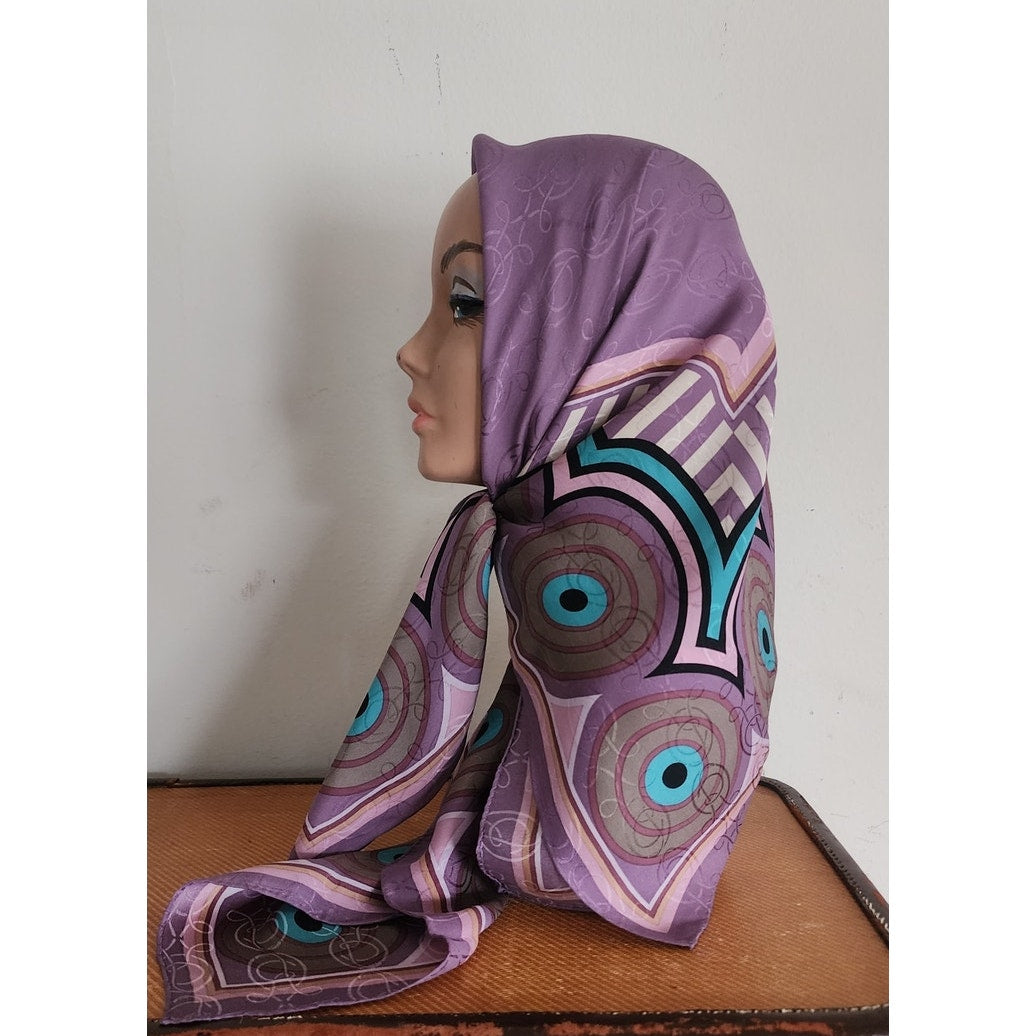 Vintage 80s Oscar de la Renta Scarf Silk Print Pink Purple Spiral