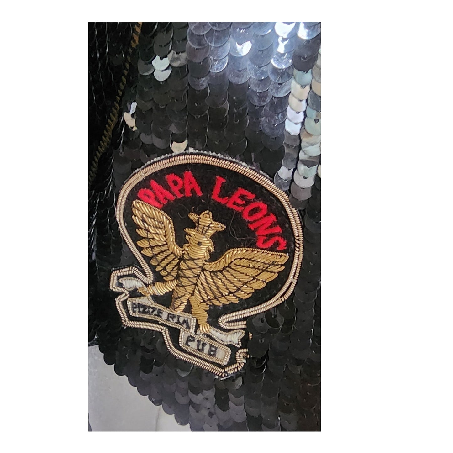 Vintage 80s Bomber Jacket Black Sequins Gold Eagle Motorcycle Patches Neiman Marcus / L