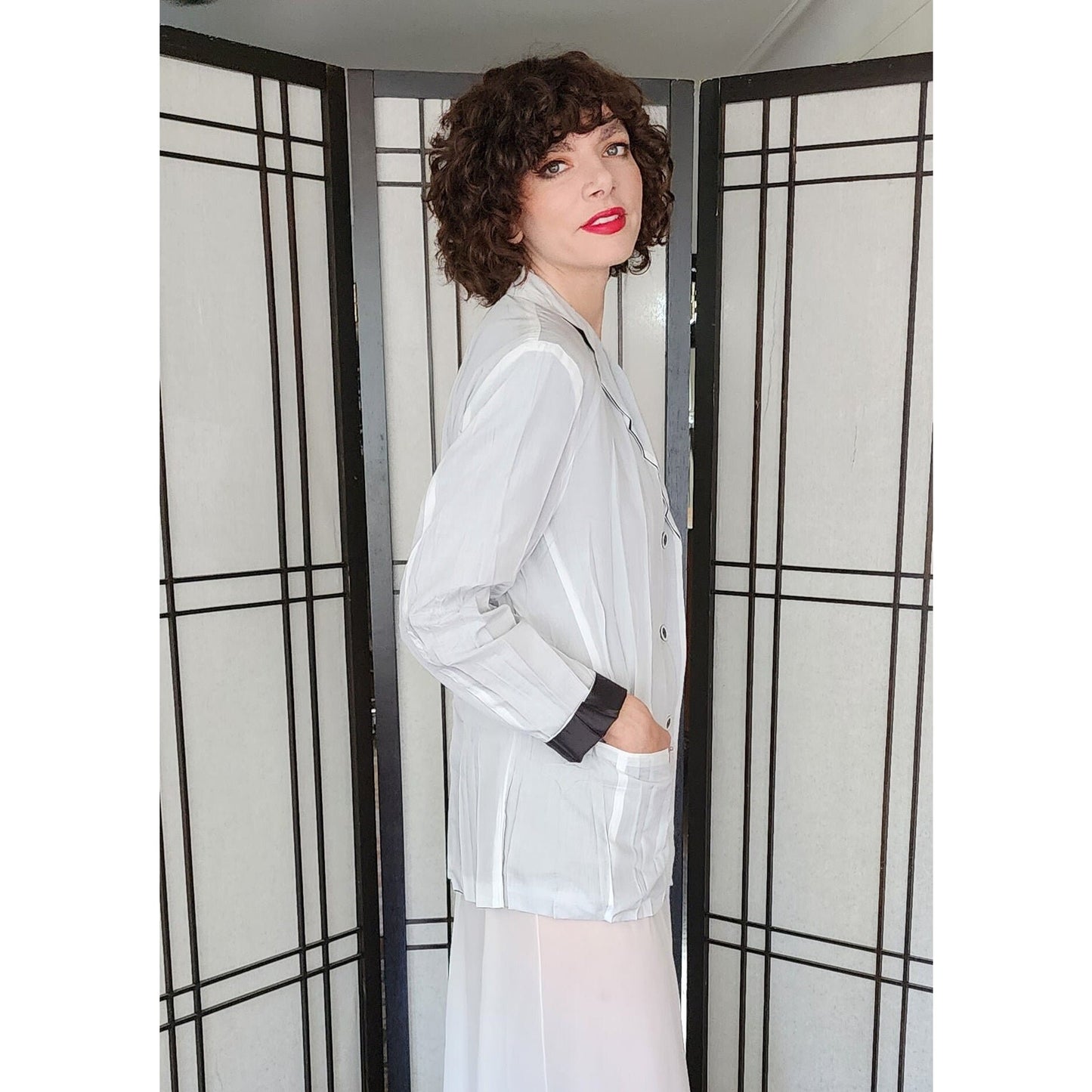 Vintage Issey Miyake Blazer White Crinkled Texture Y2K Med