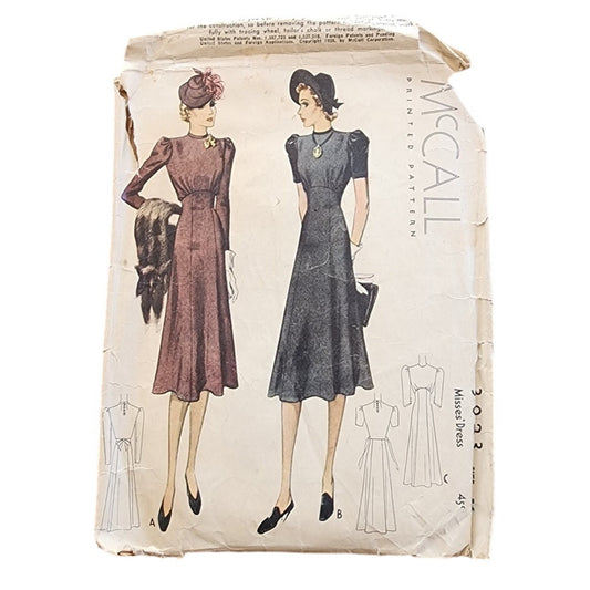 Vintage 30s Sewing Pattern Original: Dress McCall's 3023