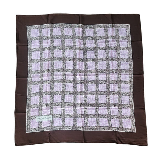 Vintage Yves Saint Laurent Silk Scarf Square Brown Purple Grid Geometric 70s 80s