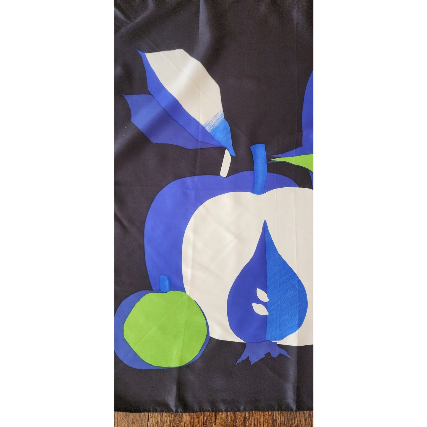 Vintage 80s Christian Dior Silk Scarf Fruit Art Still Life Blue Green Modernist