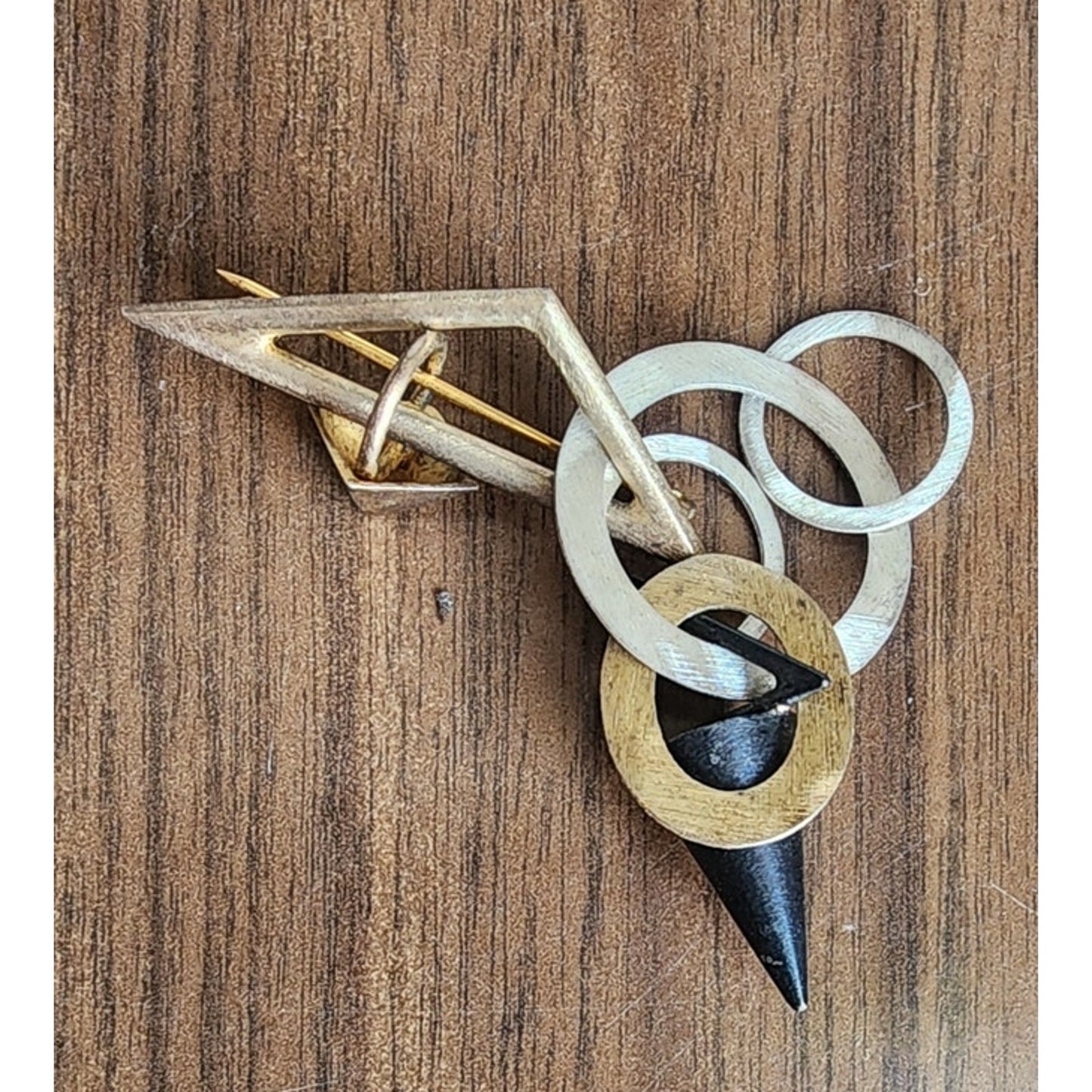Vintage 80s Memphis Design Brooch Metallic Geometric Pin