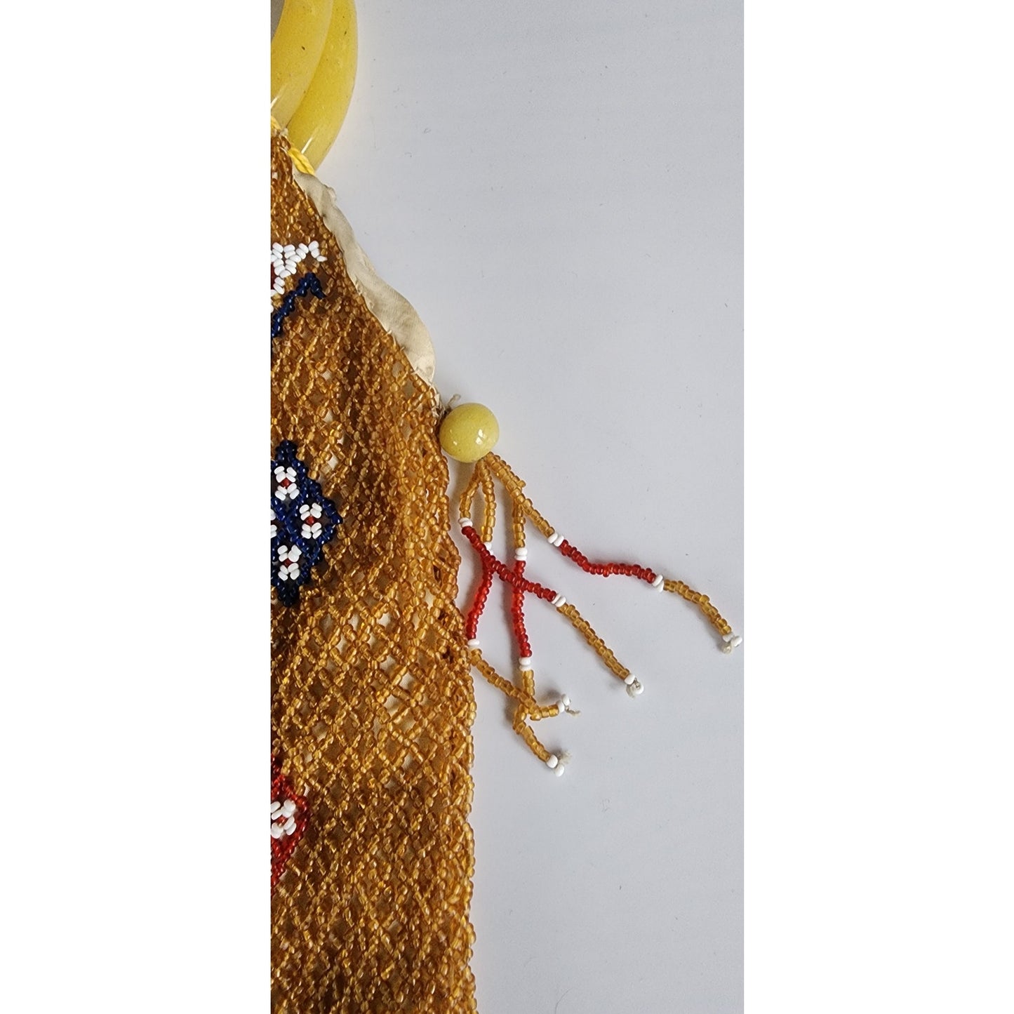 Antique Chinese Glass Bead Bag w/Glass Ring Handles 1890 - 1930