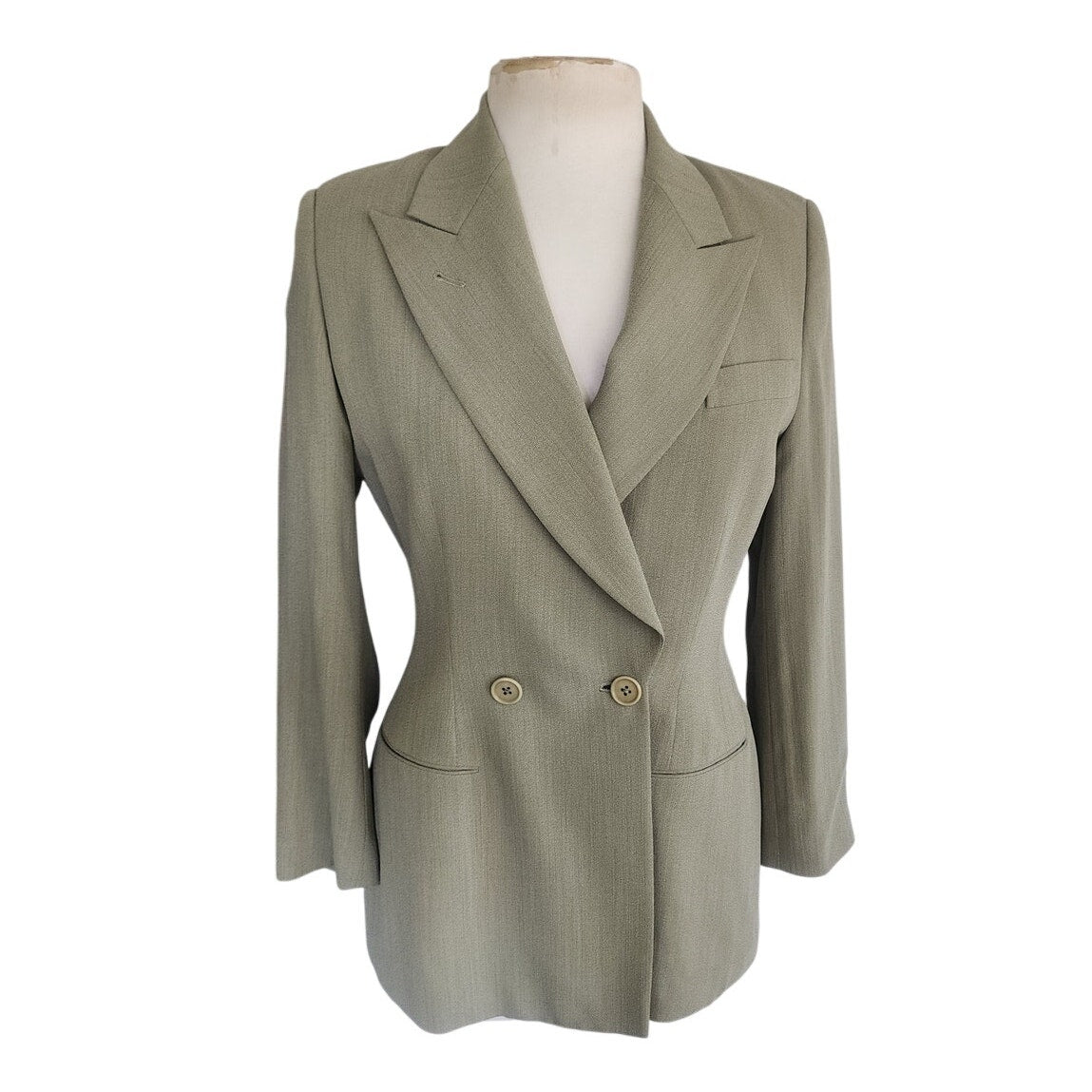 Vintage 90s Richard Tyler Pant Suit Green Wool Silk Blend / Small