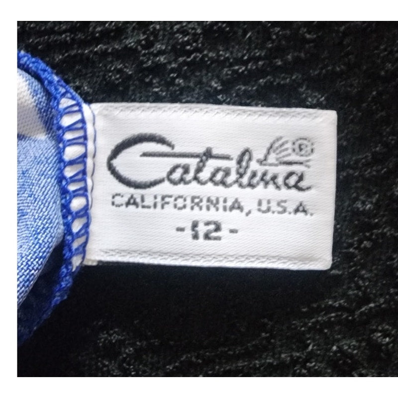 Vintage 70s 80s Catalina One Piece Swimsuit Blue White Leaf Print Bathing Suit Retro Pin Up Beach Swimwear