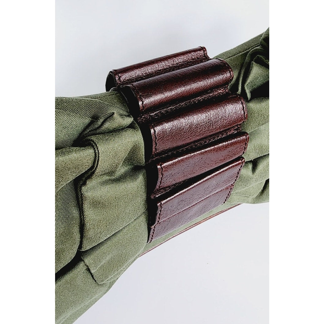 Vintage John Galliano Bag Green Fabric & Brown Leather w/ Bow Design