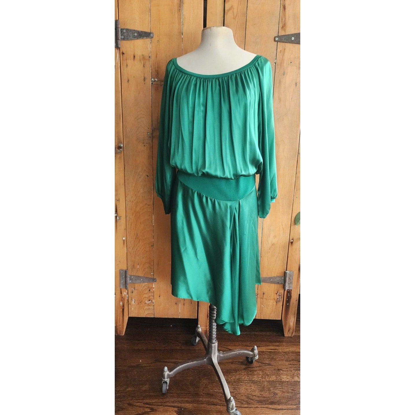 Vintage 2000s Yves Saint Laurent Green Silk Dress Asymmetrical Hem NWT Tom Ford Era