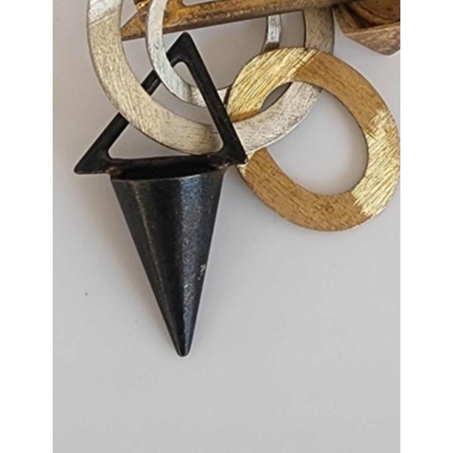 Vintage 80s Memphis Design Brooch Metallic Geometric Pin