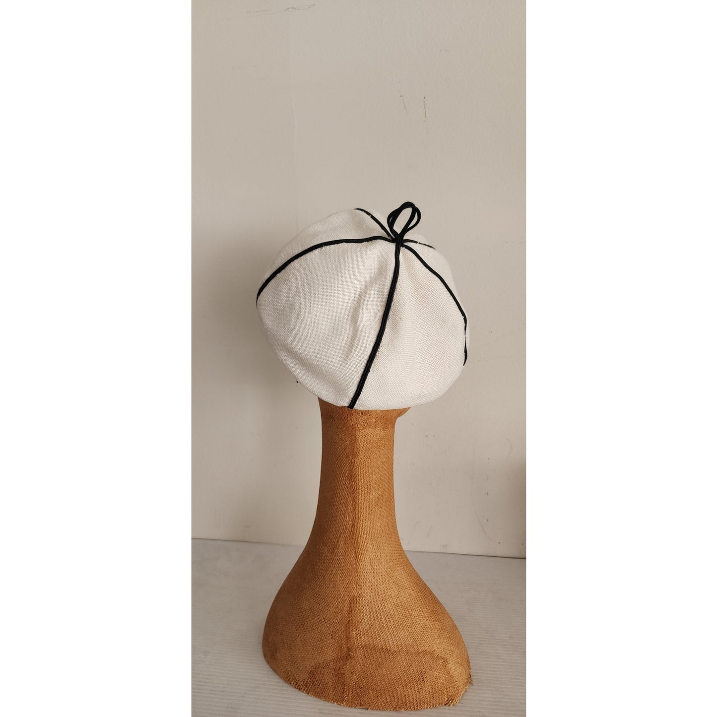 Vintage 60s White Tam Hat Black Seams
