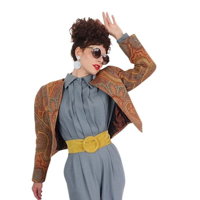 Vintage 1980s Bob Mackie Jumpsuit + Tapestry Jacket Set / M - L