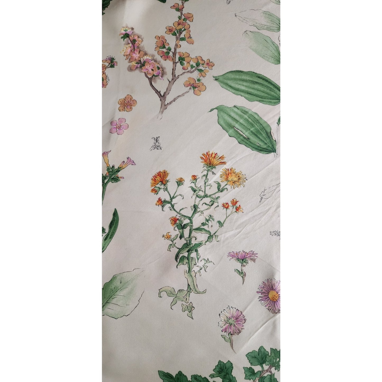 Vintage Tiffany & Co. Scarf Silk Square Botanical Floral Theme Green Cream