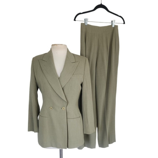 Vintage 90s Richard Tyler Pant Suit Green Wool Silk Blend / Small