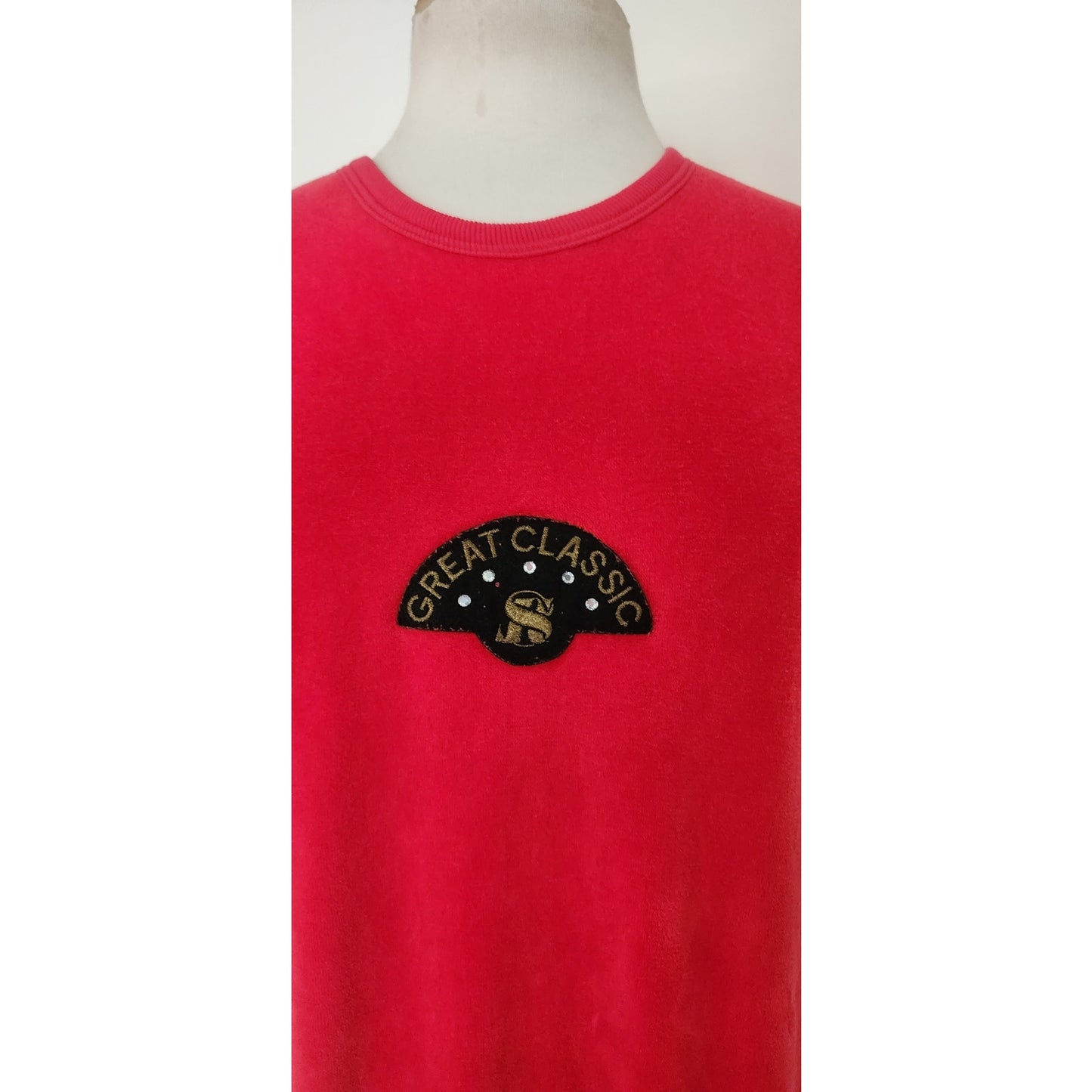 Vintage 1990s Sonia Rykiel Red Dress Red Velour Drop Waist w/Logo Emblem