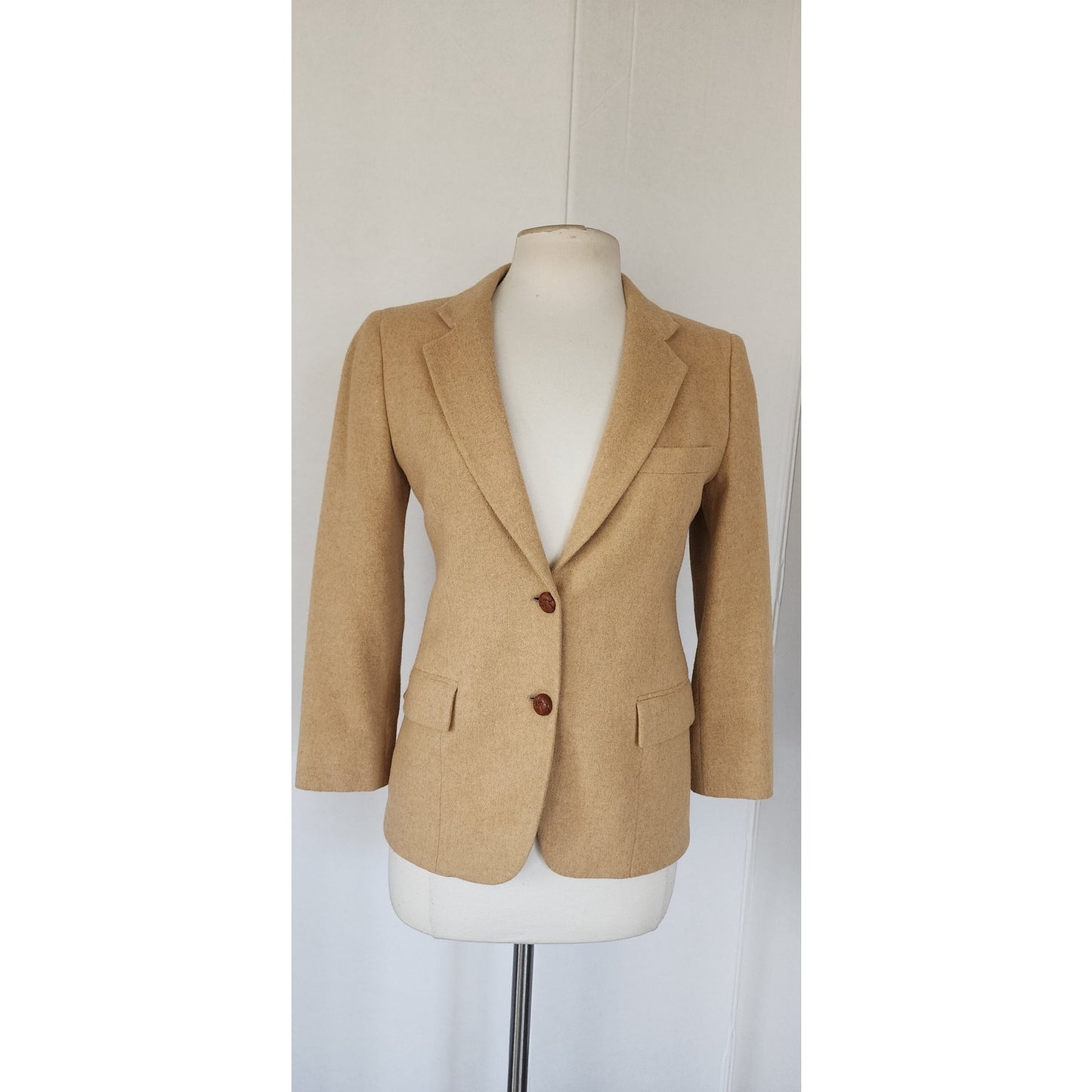 Vintage 70s Beige Blazer Camel Wool Gino Rossi /Petite S