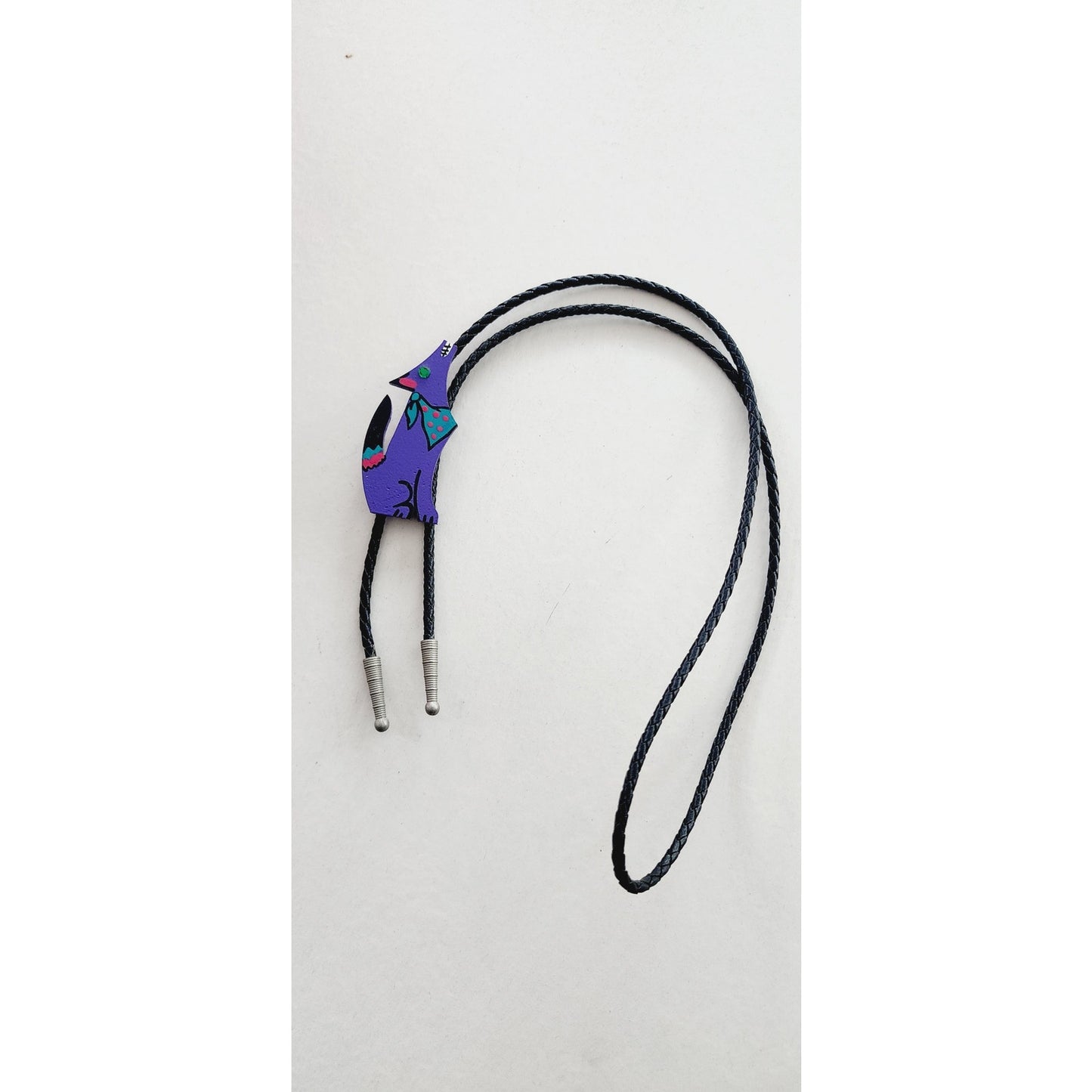Vintage 1990s Bolo Tie Howling Coyote Purple Wood Handpainted