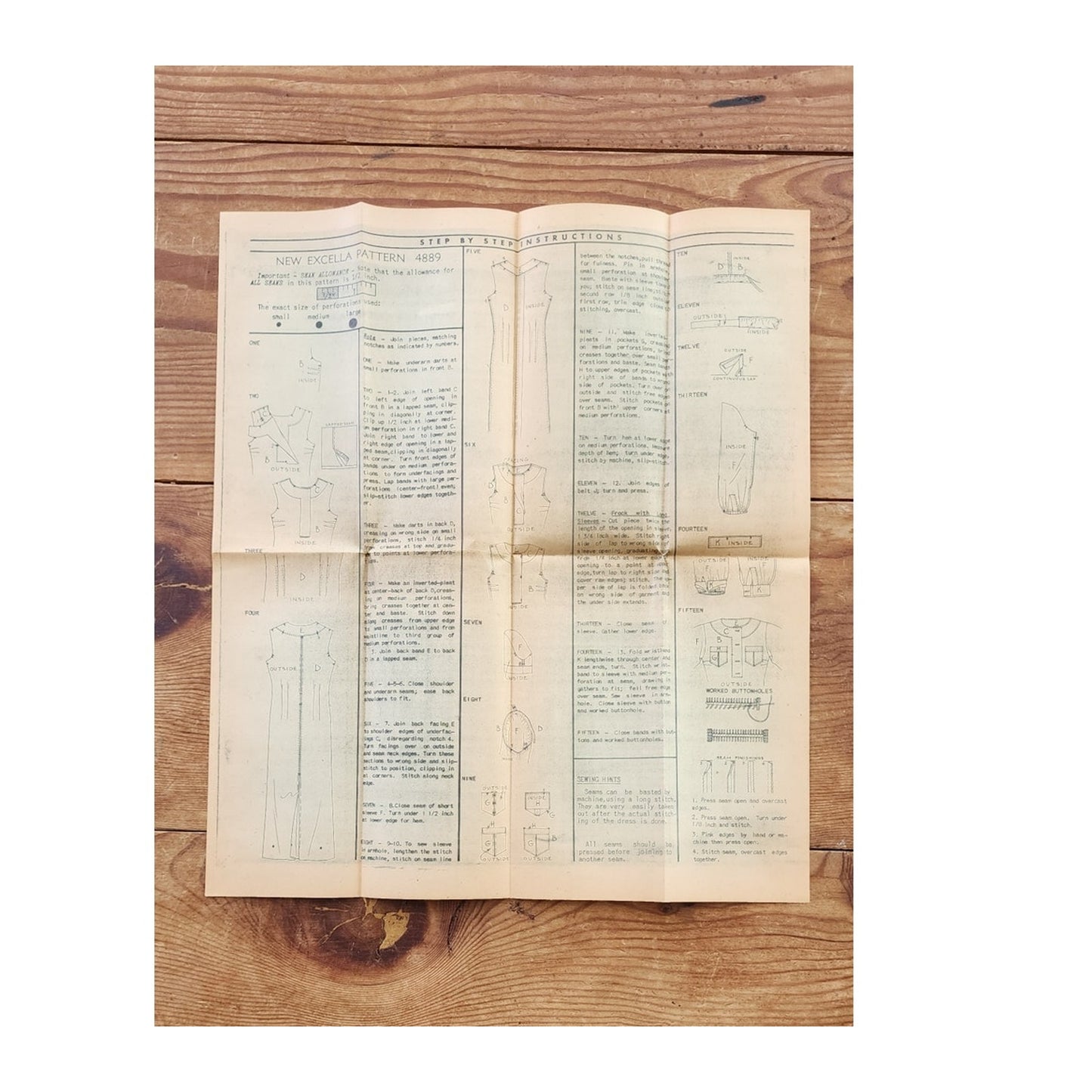 Vintage 30s Sewing Pattern ORIGINAL: Button Front Dress Excella Pattern 4889 Bust 36