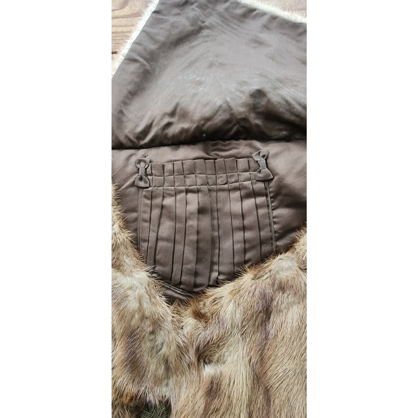 Vintage 40s Mink Fur Muff Bag Combination Brown Beige