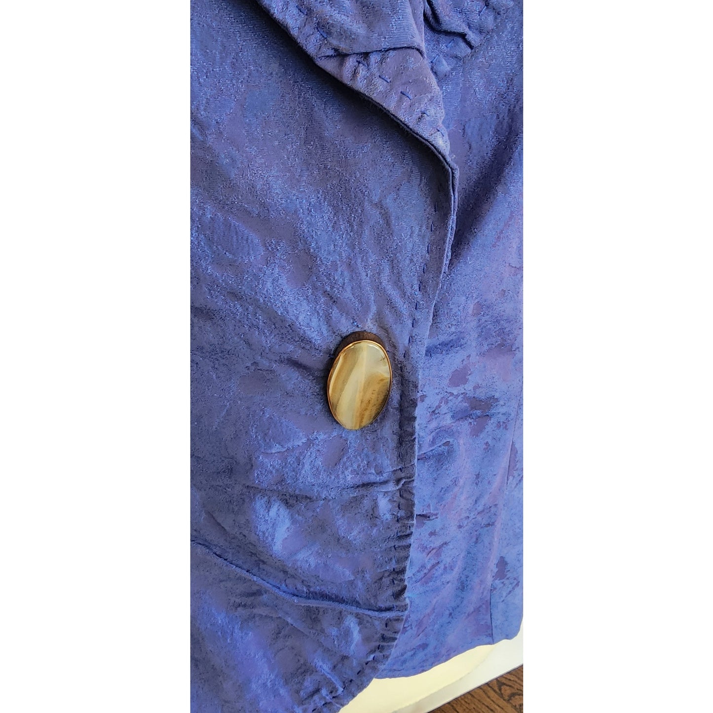 Vintage Escada Blue Blazer Printed Silk w/Agate Stone Button / L