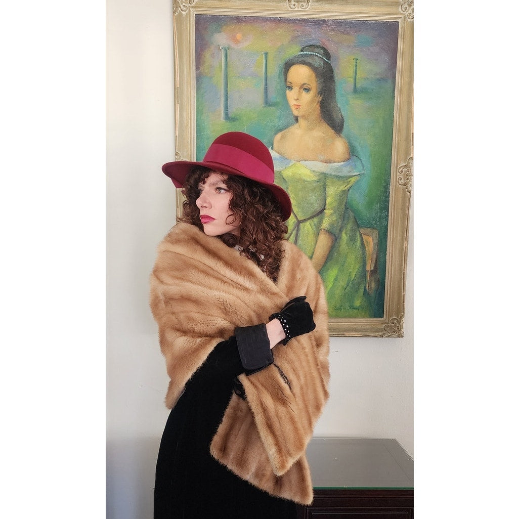 Vintage 50s Brown Mink Fur Wrap Stole Shrug