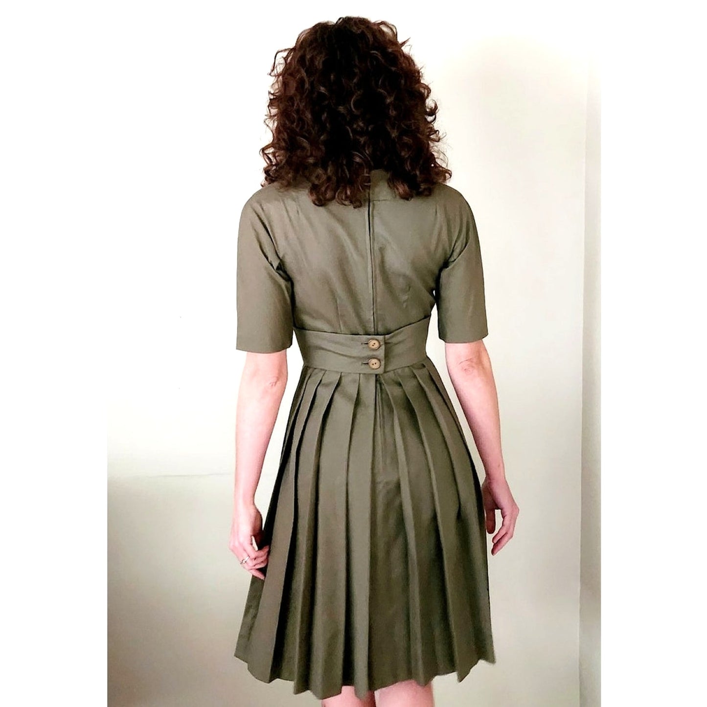 Vintage 50s Jacques Heim Couture Dress Olive Green Wool