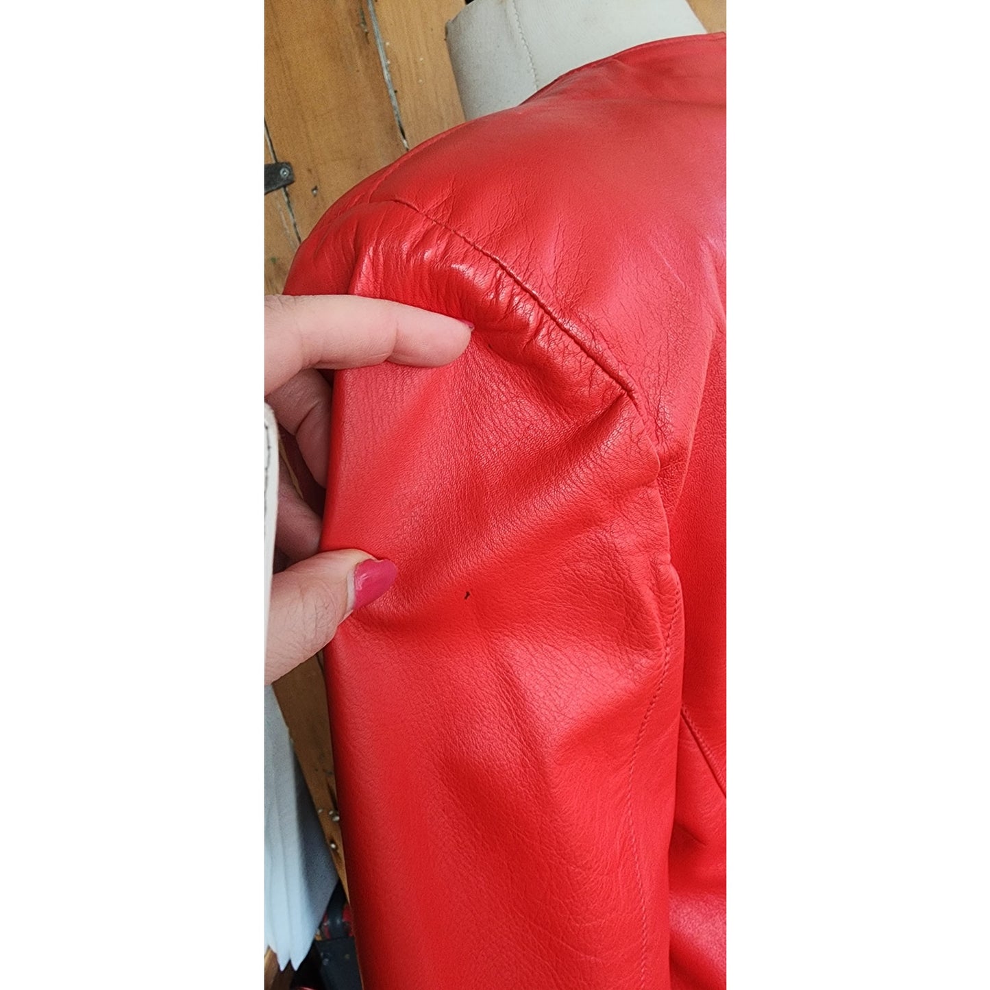 Vintage 80s Red Leather Jacket Snap Front Closure / S