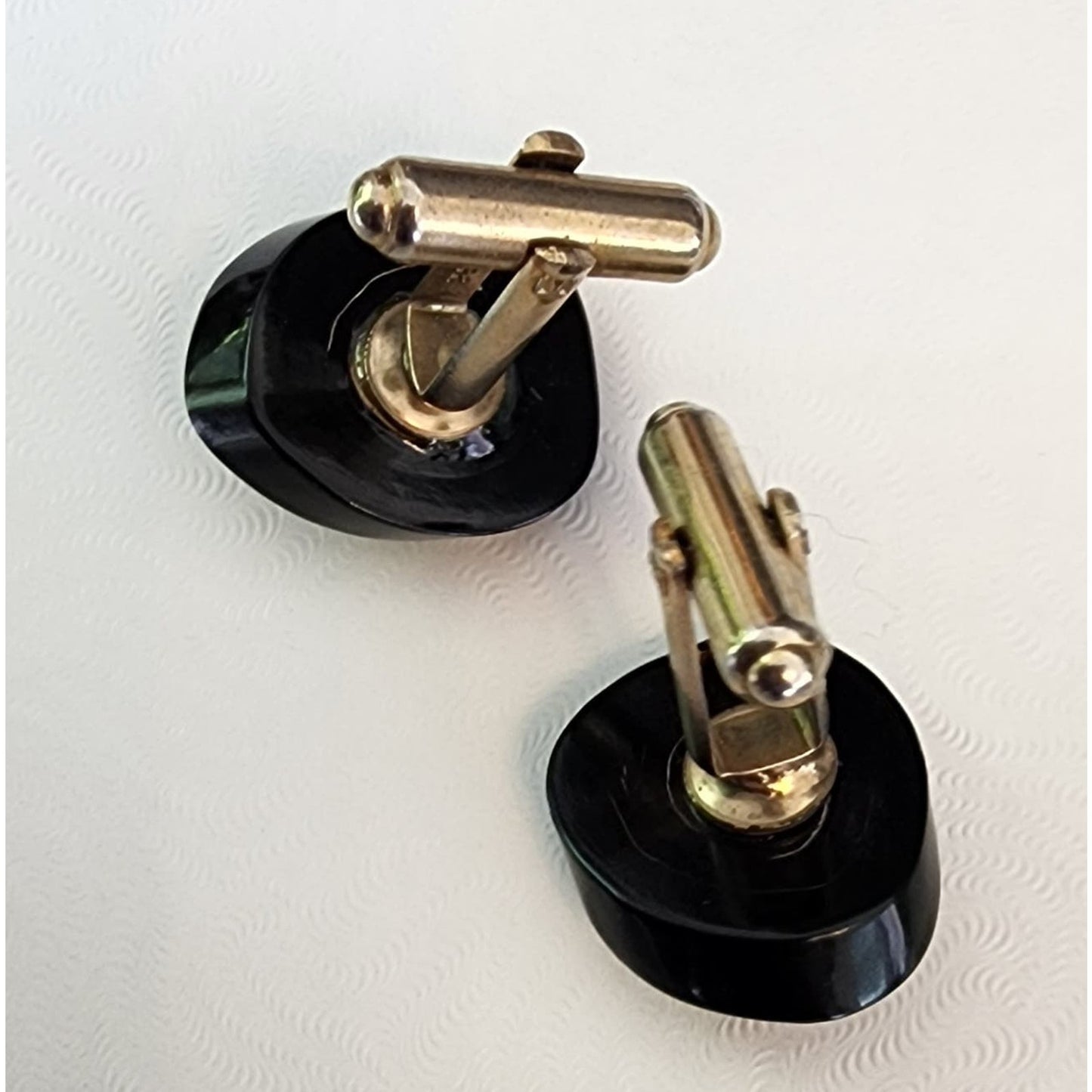 Vintage 50s Cufflinks Hawaiian Black Coral Jade 12K Gold Filled