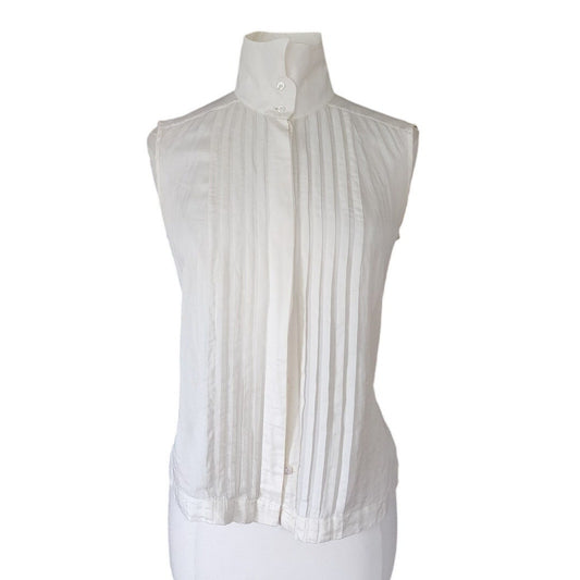 Chanel 2006 White Pleated Blouse Sleeveless Cotton Silk / M