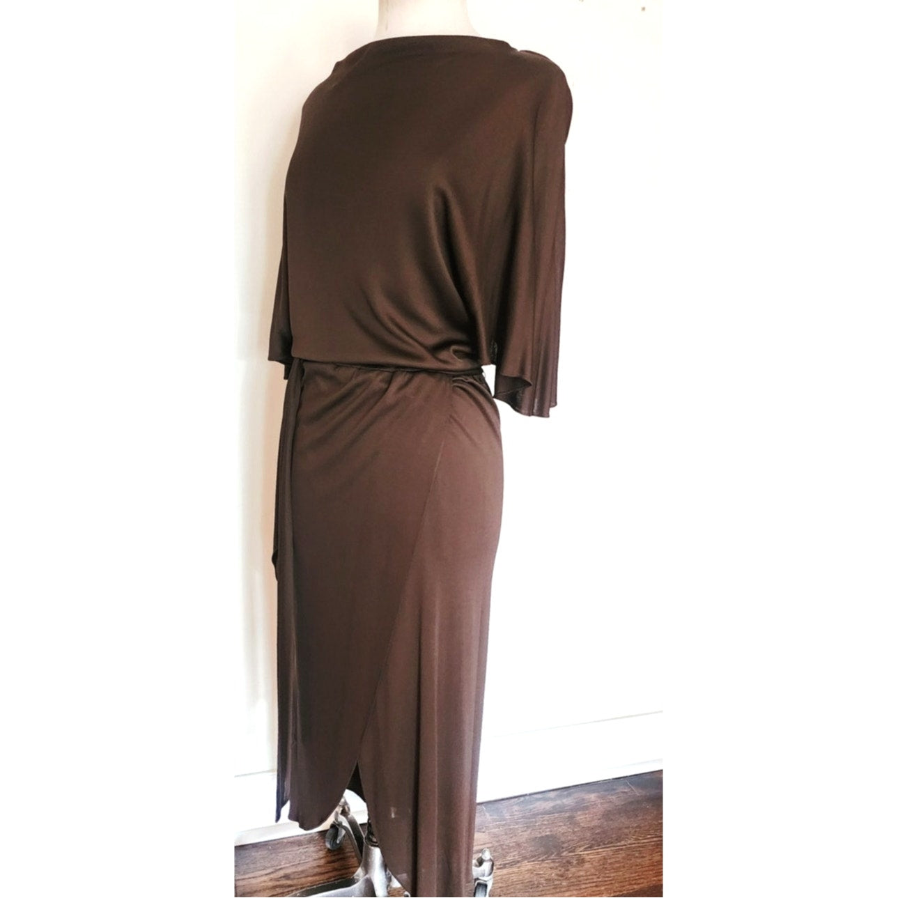 Vintage 1970s Mollie Parnis Dress in Brown Jersey