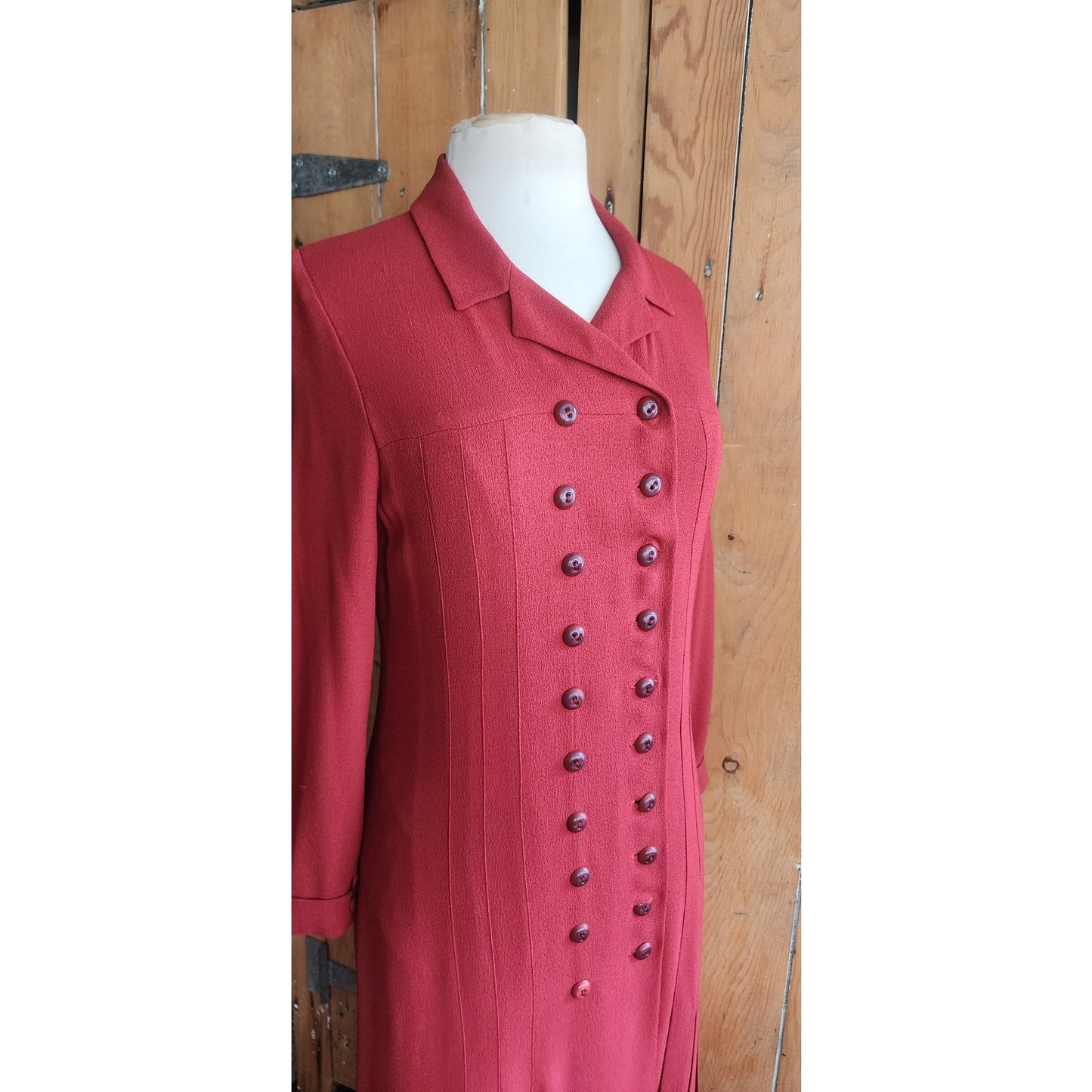 Vintage RARE 90s Chloe Dress Orange Red Wool Crepe Button Down Front