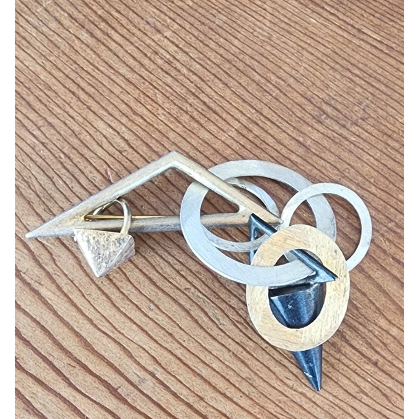 Vintage 80s Memphis Design Brooch Metallic Geometric Pin