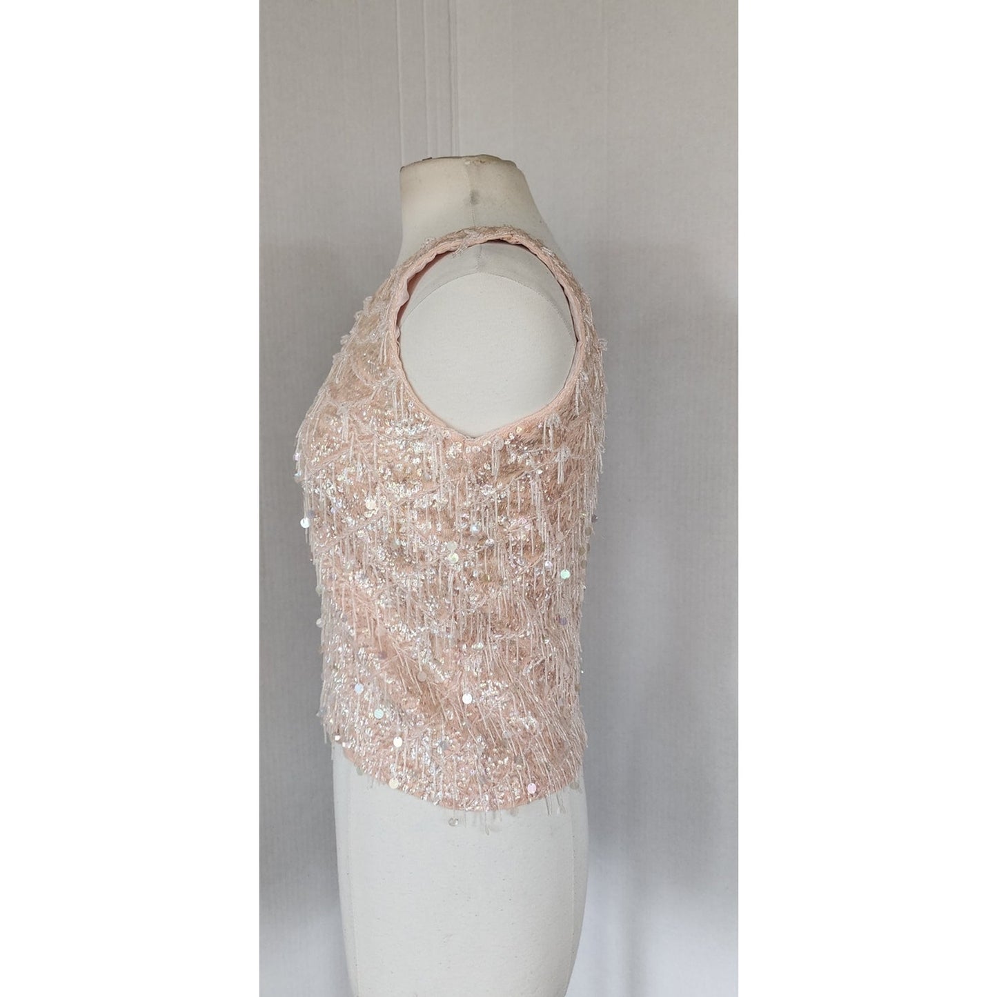 Vintage 50s 60s Beaded Shell Pale Pink Handmade Hong Kong