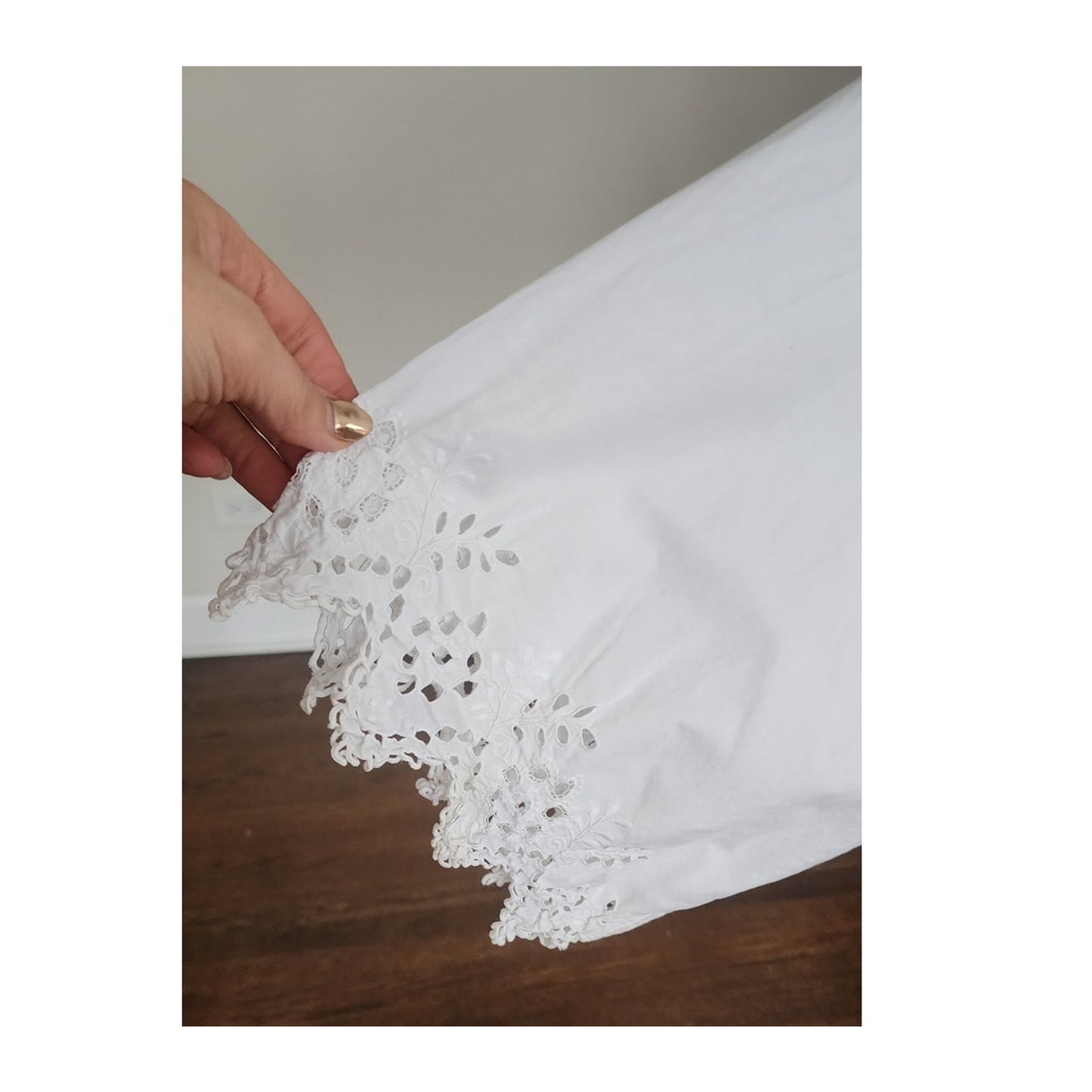 Antique Edwardian Poet's Blouse White Cotton Tunic Shirt w/ Embroidered Crochet Lace Sash Tie