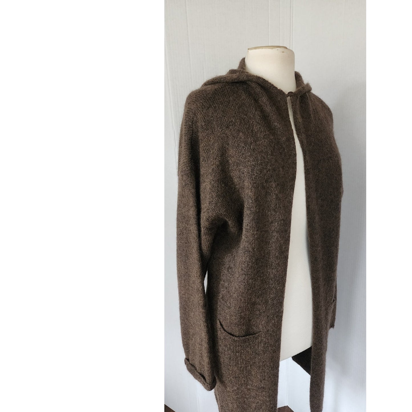 Vintage Eileen Fisher Hooded Cardigan Sweater Jacket Brown Mohair Wool