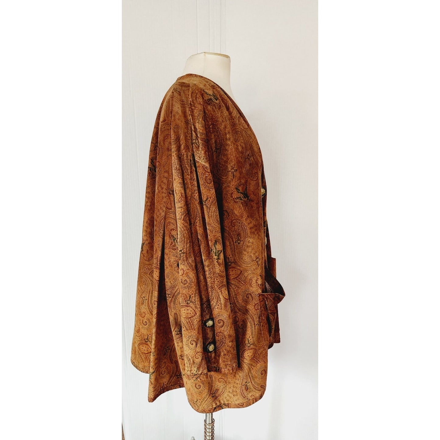 Vintage 90s Brown Suede Swing Jacket Paisley Print Giotti Firenze