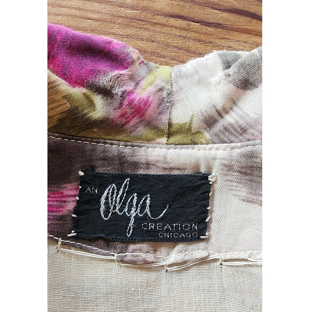 Vintage 1950s Floral Print Dress Belted Button Down Silk Shirtdress Olga / XS