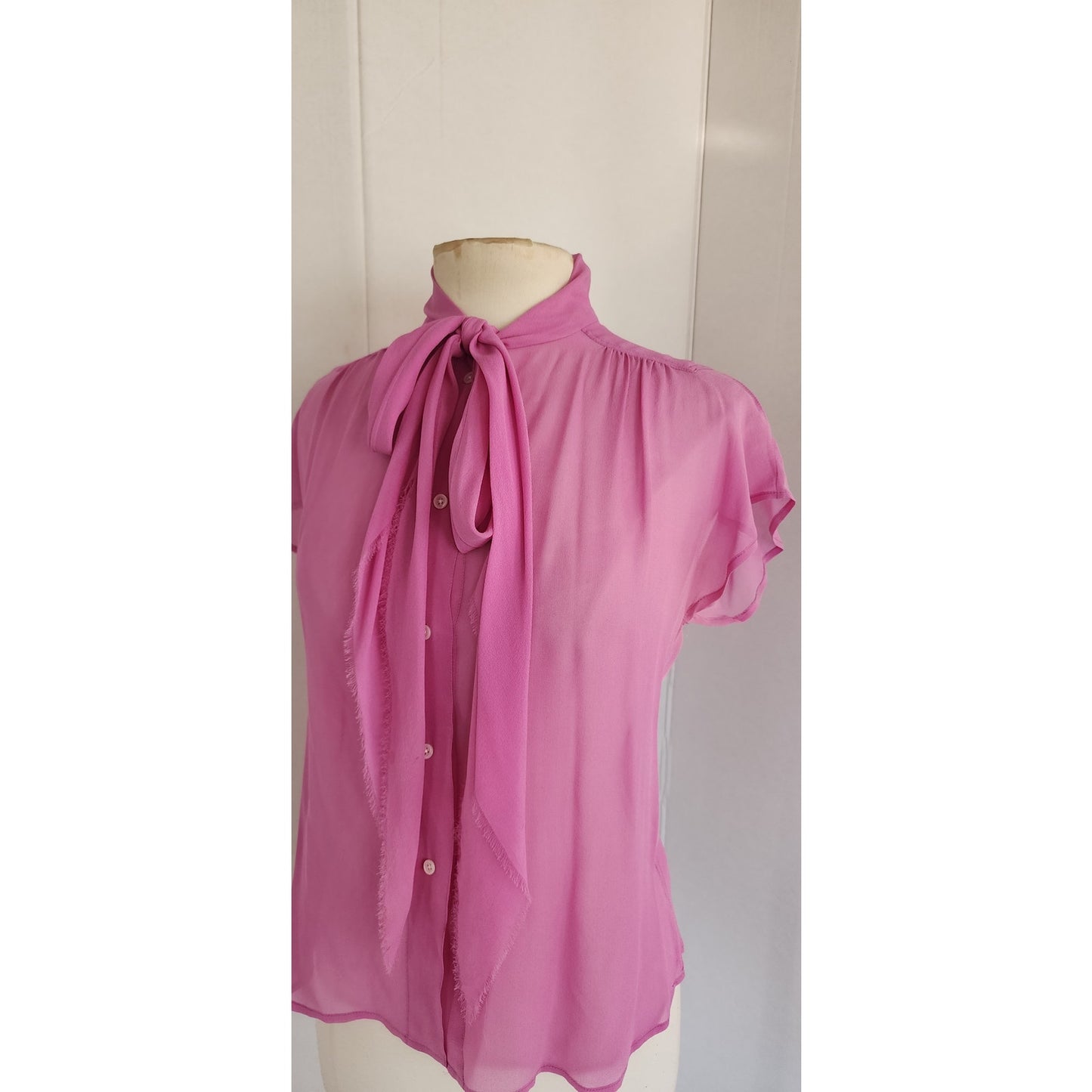 Vintage 2000s Marc Jacobs Blouse Sheer Purple Pink Silk Pussycat Bow