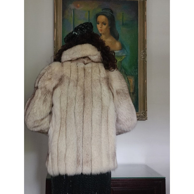 Vintage 70s Silver Fox Fur Jacket Large Collar