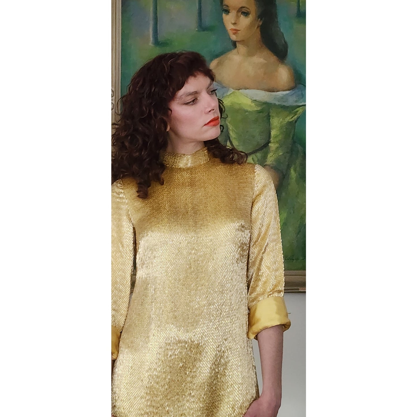 Vintage 60s Gold Mini Dress w/Belt Doreen Lok / S