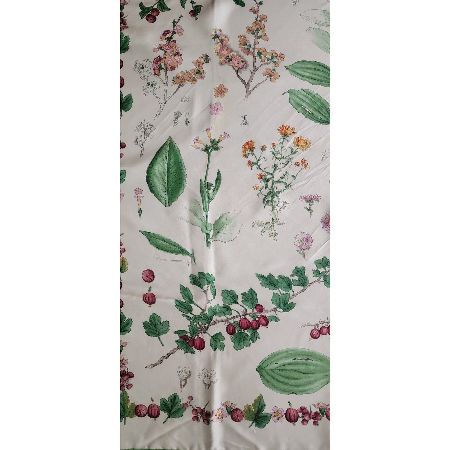 Vintage Tiffany & Co. Scarf Silk Square Botanical Floral Theme Green Cream