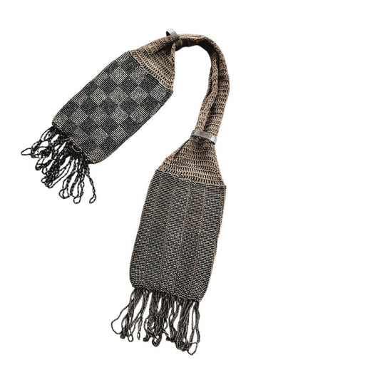 Antique Victorian Bag Miser's Purse Silver Steel Beads Gray Crochet