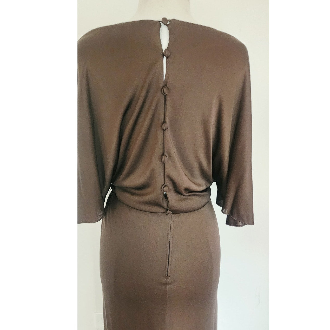 Vintage 1970s Mollie Parnis Dress in Brown Jersey