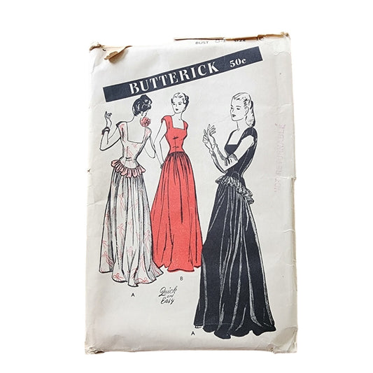 Vintage 1940s Sewing Pattern ORIGINAL Evening Dance Dress Butterick 3836 Size 34 Complete/Unused