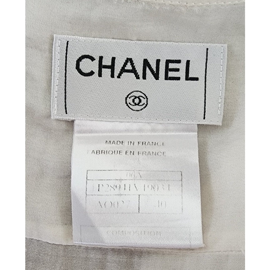 Chanel 2006 White Pleated Blouse Sleeveless Cotton Silk / M