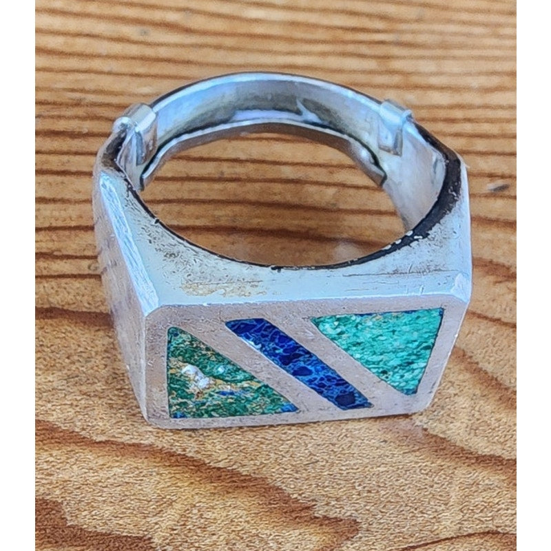 Vintage Mens Ring Inlaid Turquoise Lapis Lazuli Stamped SMM 925 Mexico Size 10.25