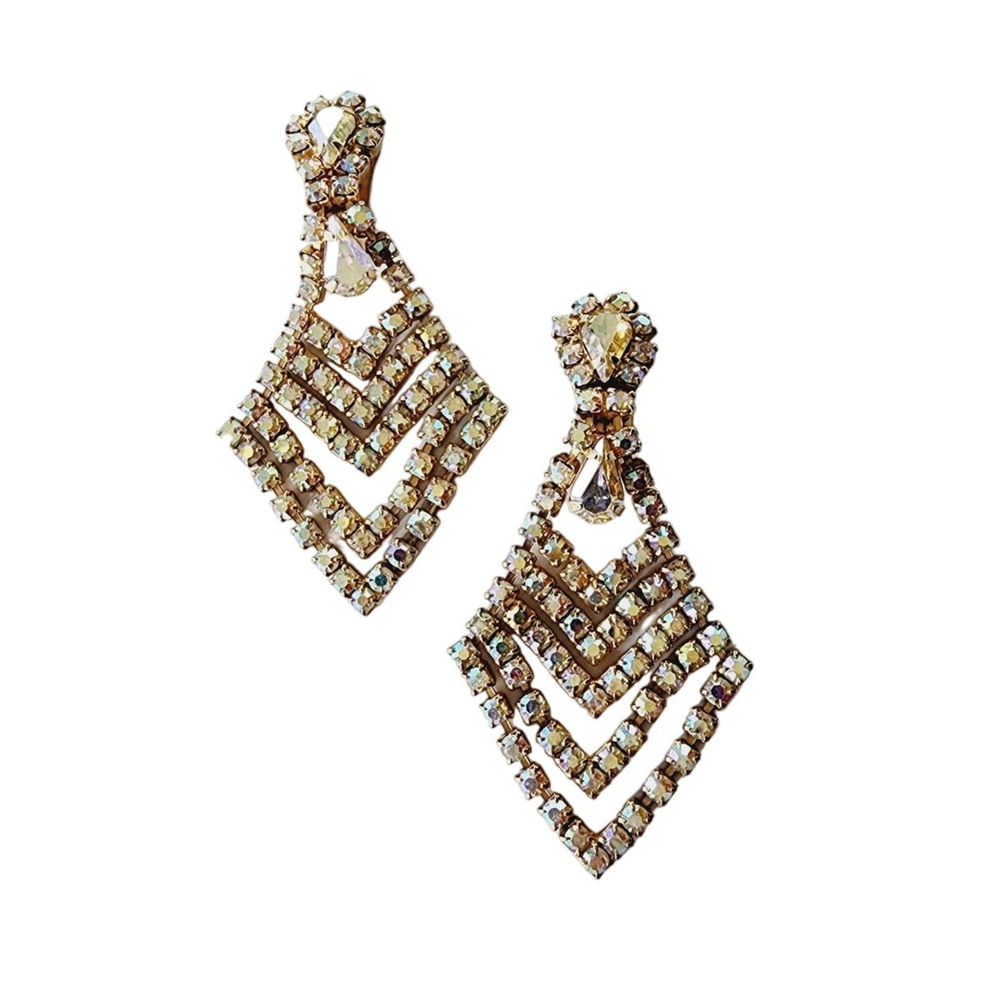 Vintage 60s Rhinestone Earrings Dangly Clips WEISS