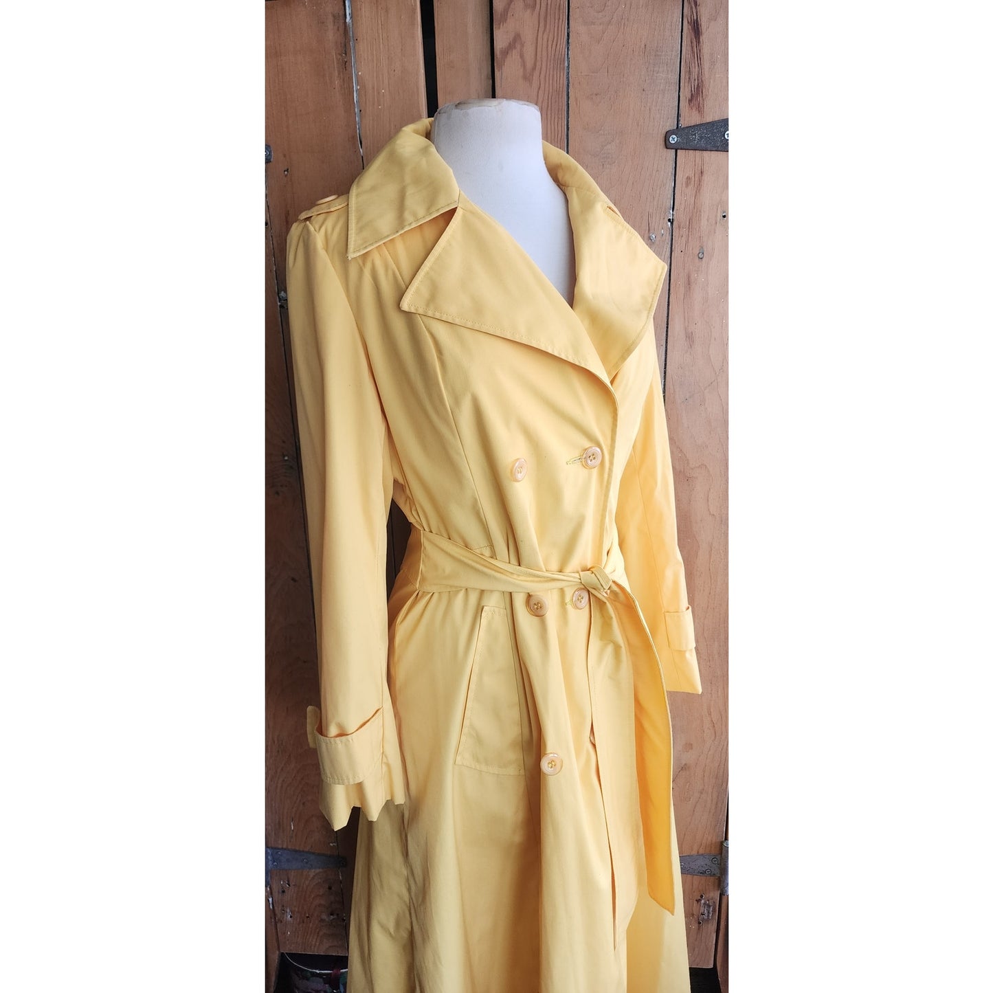 Vintage 70s Yellow Trench Coat Double Breasted Raincoat / S