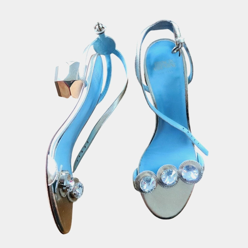 Frances Valentine BEATRIX Sandals Shoes Mary Janes Silver Rhinestone 5 1/2
