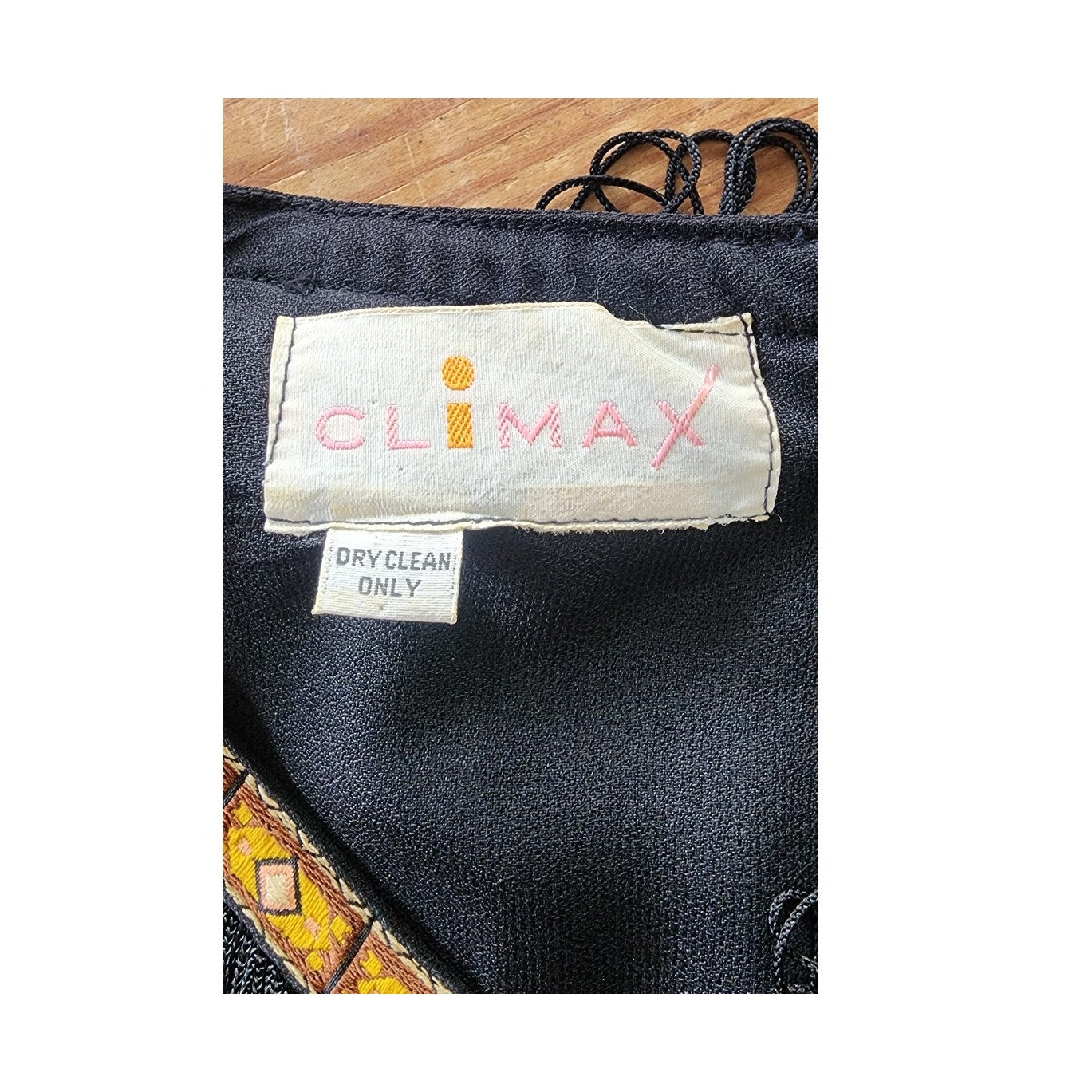 Vintage 70s Fringed Pant Suit Black w/Gold Embroidery by Climax / S